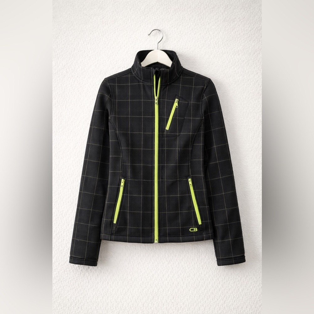 CB Sport Plaid Softshell Jacket Green Trim Golfcore Athletic Medium - Picture 2 of 8